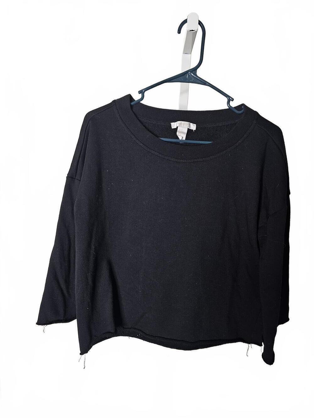 Forever 21 Black Long Sleeve Crop Top with Floral Embroidery on Back